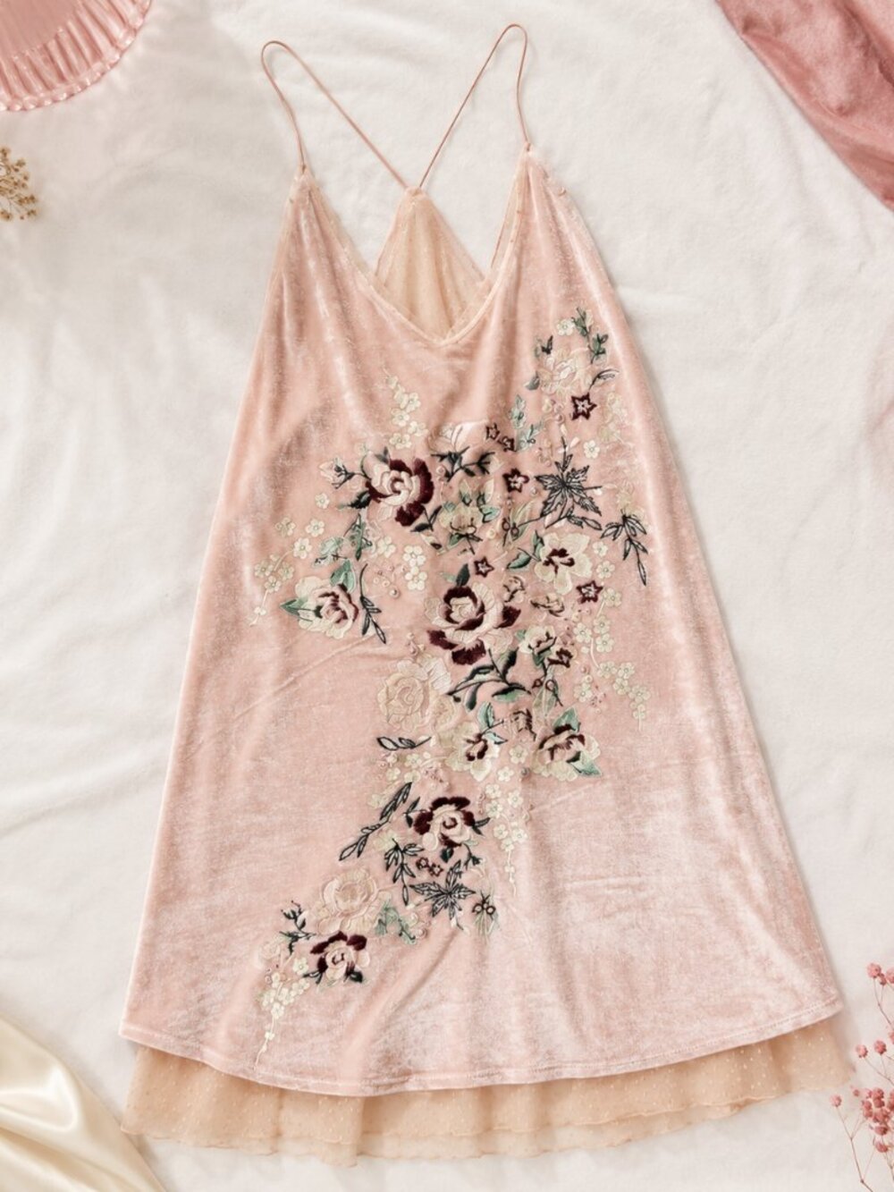 Romantic Velvet Embroidered Mini Dress 🌸 Fairycore Coquette Lace Beaded Detail
